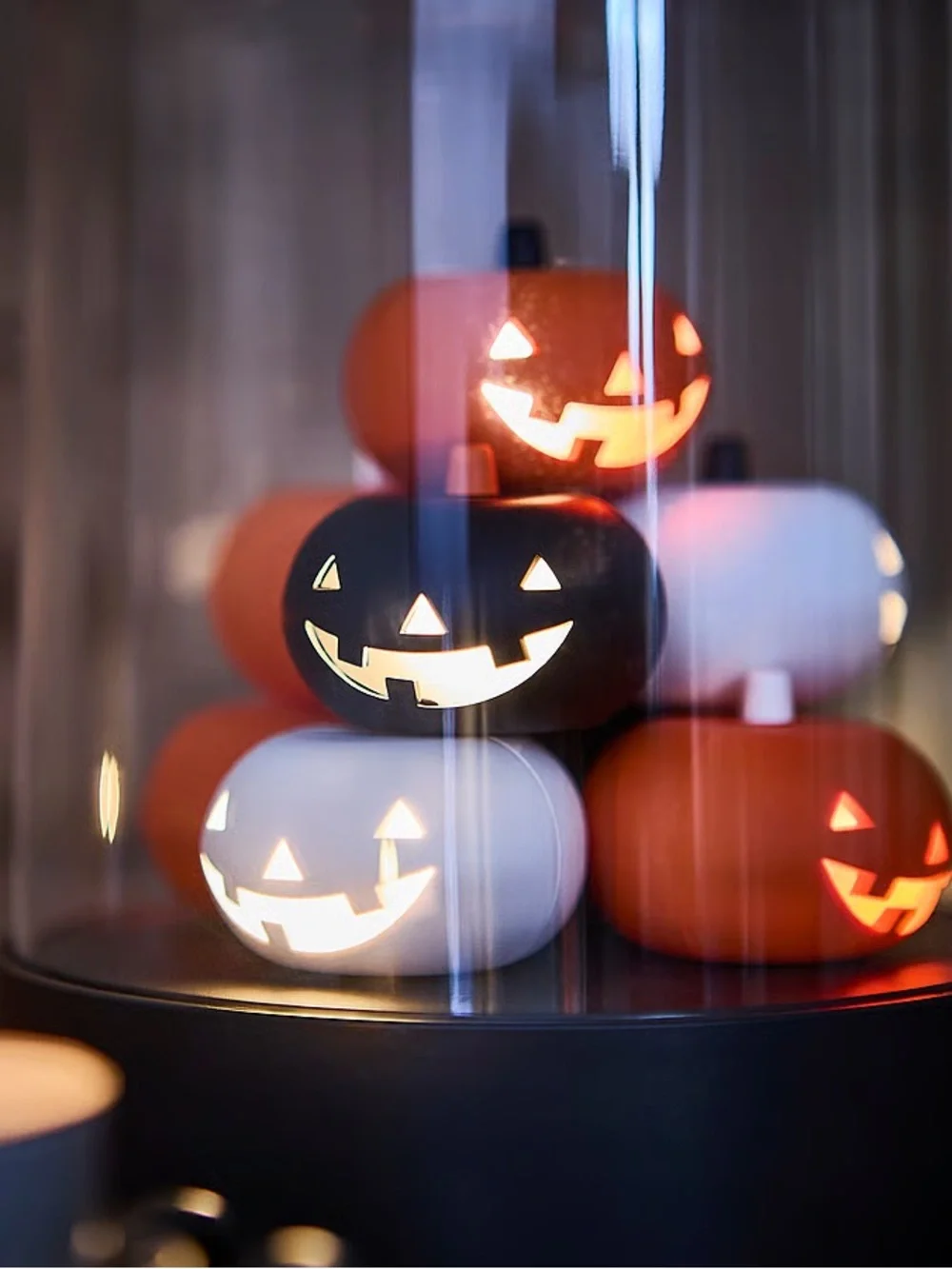 Halloween Glass Dome Pumpkin Light Decoration - Black Base